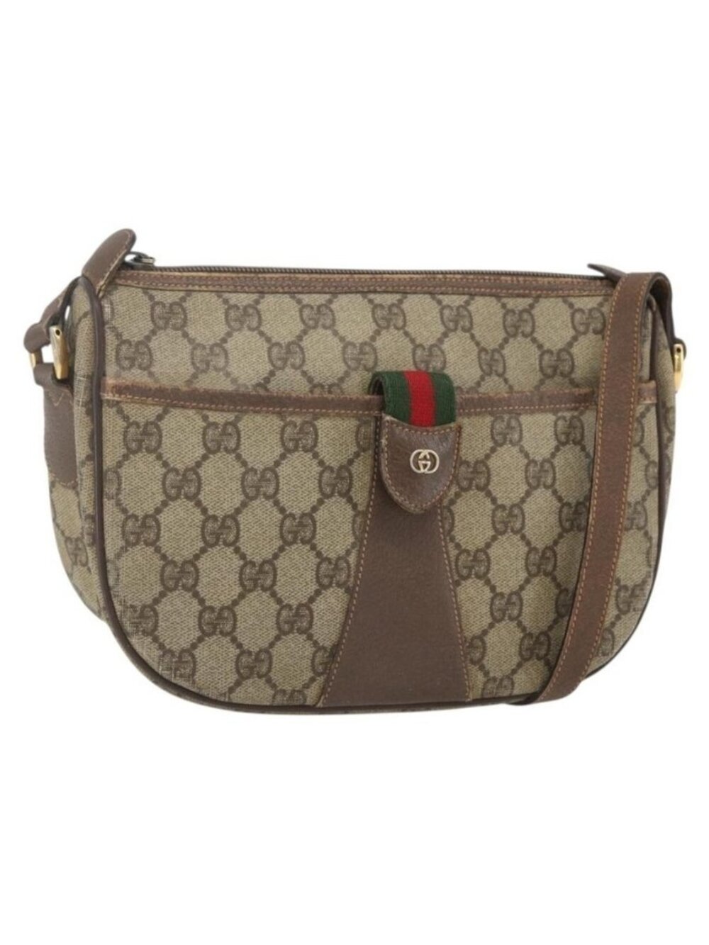 Authentic GUCCI GG Supreme Web Sherry Line Shoulder Bag PVC Beige Gold
